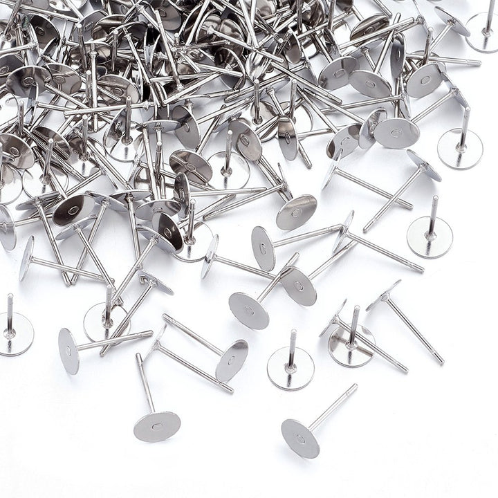 500 Pieces Stainless Steel Flat Round Blank Peg Earrings Posts Flat Pad Ear Stud Components Earring Making Findings (12x6mm, Pin: 0.6mm)