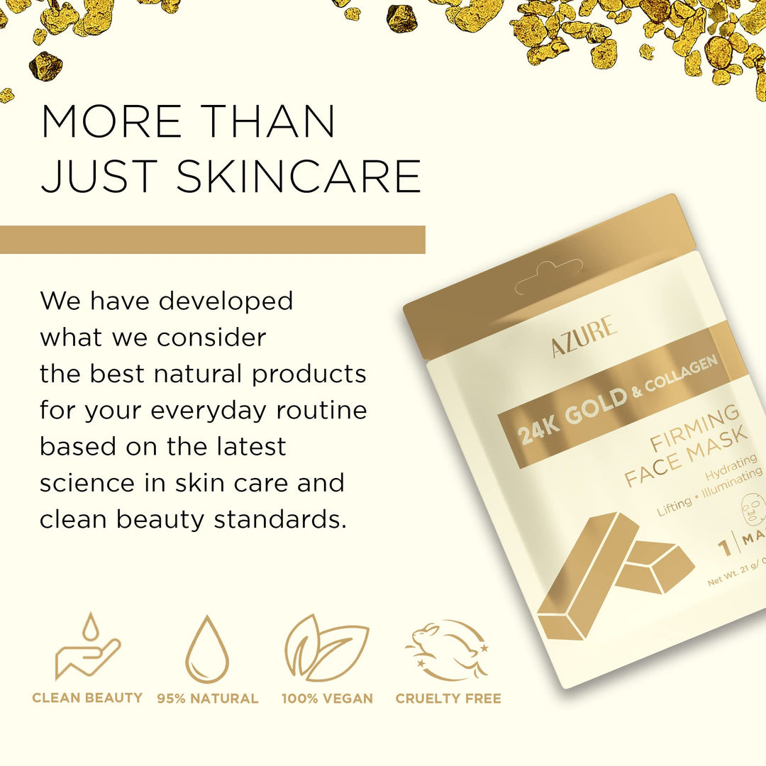 AZURE 24K Gold &amp; Collagen Firming Sheet Face Mask - Moisturizing, Lifting &amp; Illuminating | Reduces Fine Lines, Wrinkles &amp; | Tones, Smooths &amp; Evens Skin Tone | Made in Korea - 5 Pack