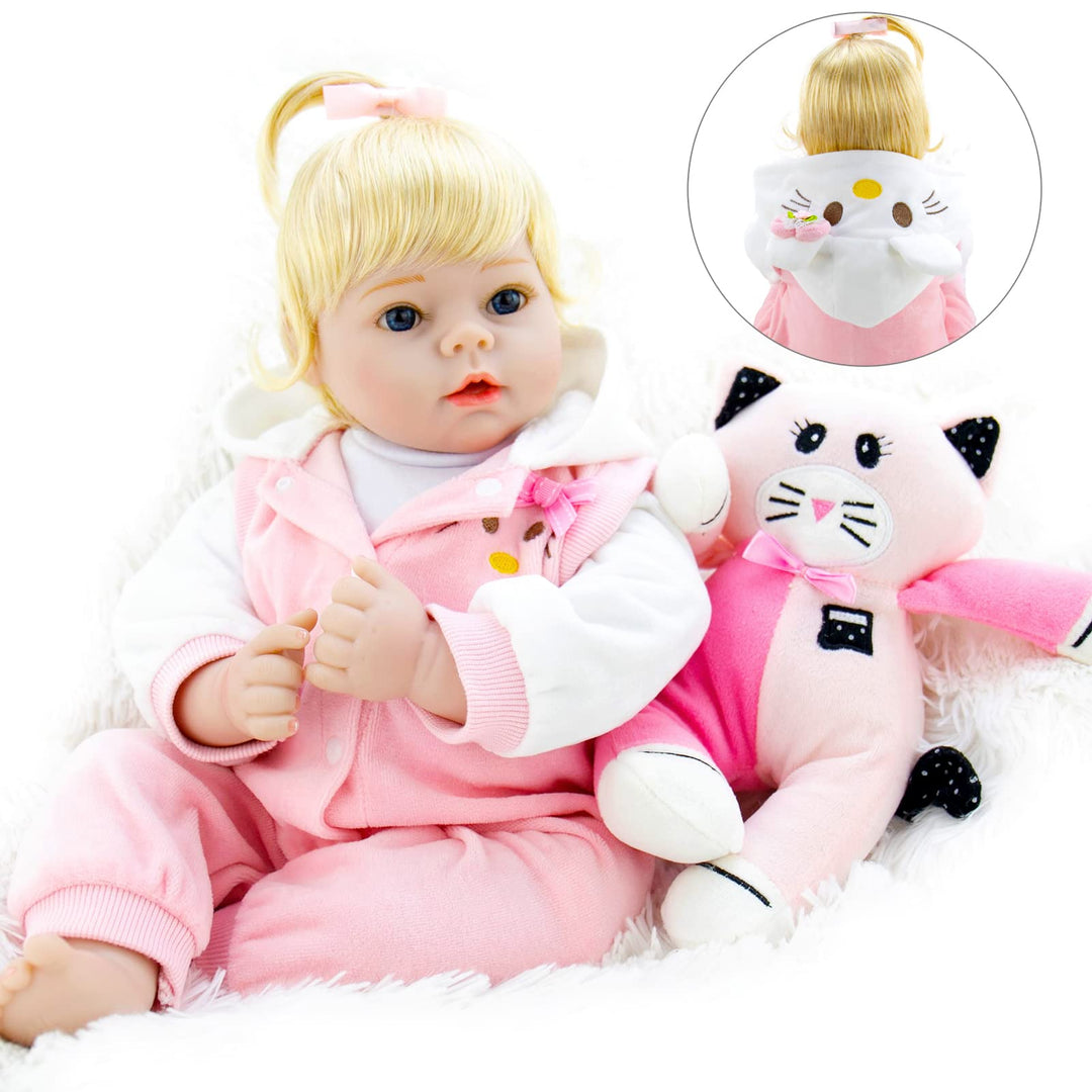 Realistic Baby Doll 22 Inch Lifelike Weighted Reborn Baby Girl Doll with Pink Kitty Clothes and Accessories