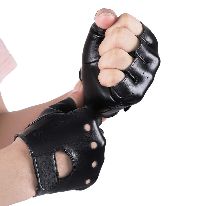 Accmor Kids PU Leather Fingerless Gloves, Kids Cycling Gloves, Outdoor Sports Cosplay Performance Half Finger Gloves for Boys, Girls, Black