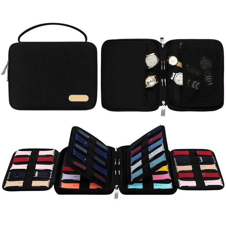 40 Watch Bands Storage Bag, Nylon Spill-resistant Watch Band Organizer Bag Carrying Case Travel Watch Straps Carrying Bag Pouch Compatible with Apple Watch Bands, Watch Band Pin, Cable-Black
