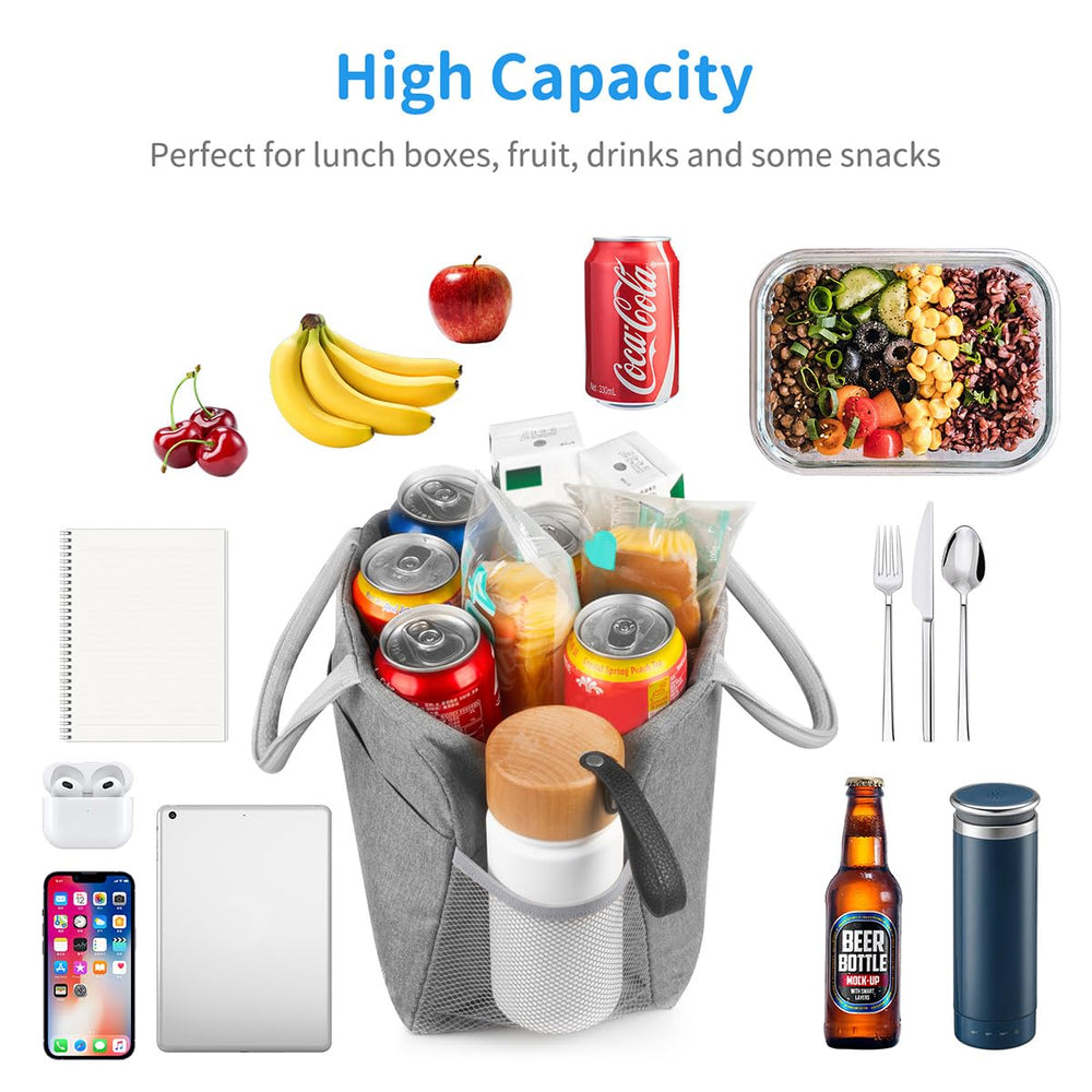 Lunch Bag Lunch Box for Women Men Reusable Insulated Lunch Tote Bag, Food Handbags Case High Capacity for Travel Work Picnic,GREY