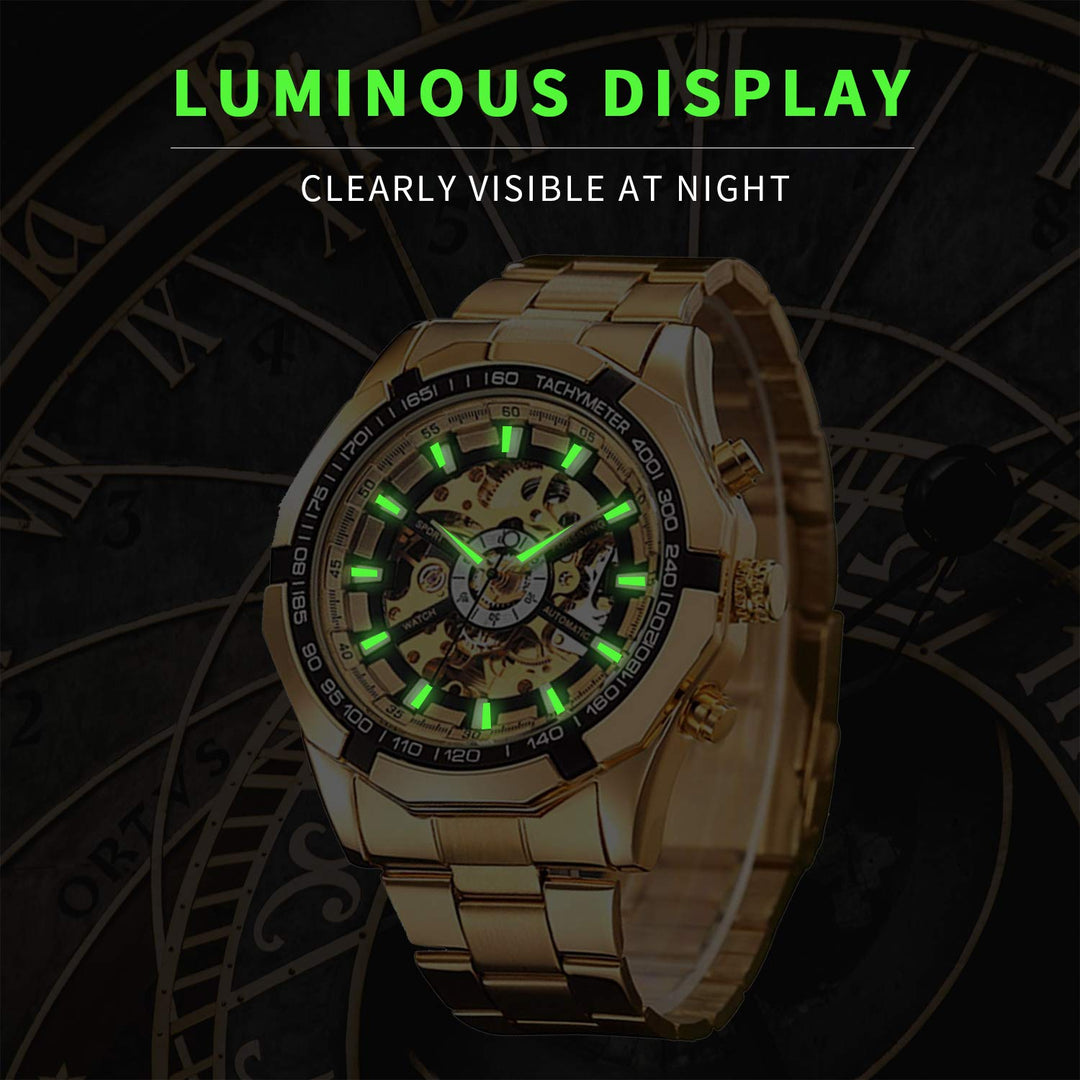 Gute Mens Watches, Mechanical Skeleton Stainless Steel 