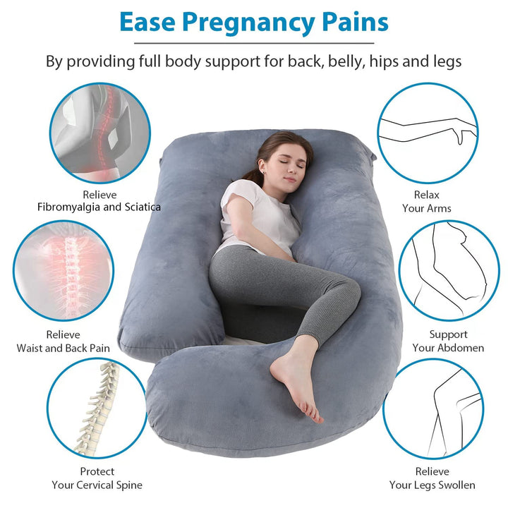 Jcickt Pregnancy Pillow J Shaped Full Body Pillow with Velvet Cover Grey Maternity Pillow for Pregnant Women,57 inch Full Body Pillows