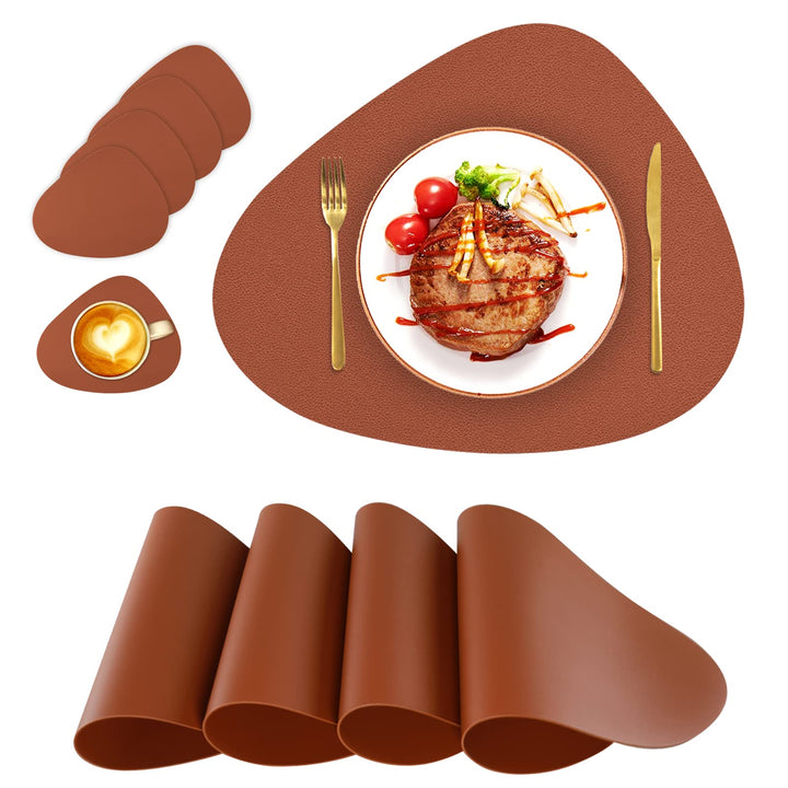 Modern Placemats for Round Table mats Set of 4 Wipeable Washable Leather Waterproof Round Placemats for Dining Table Mat Kitchen Table Mats Set Coffee Table Mats, Brown