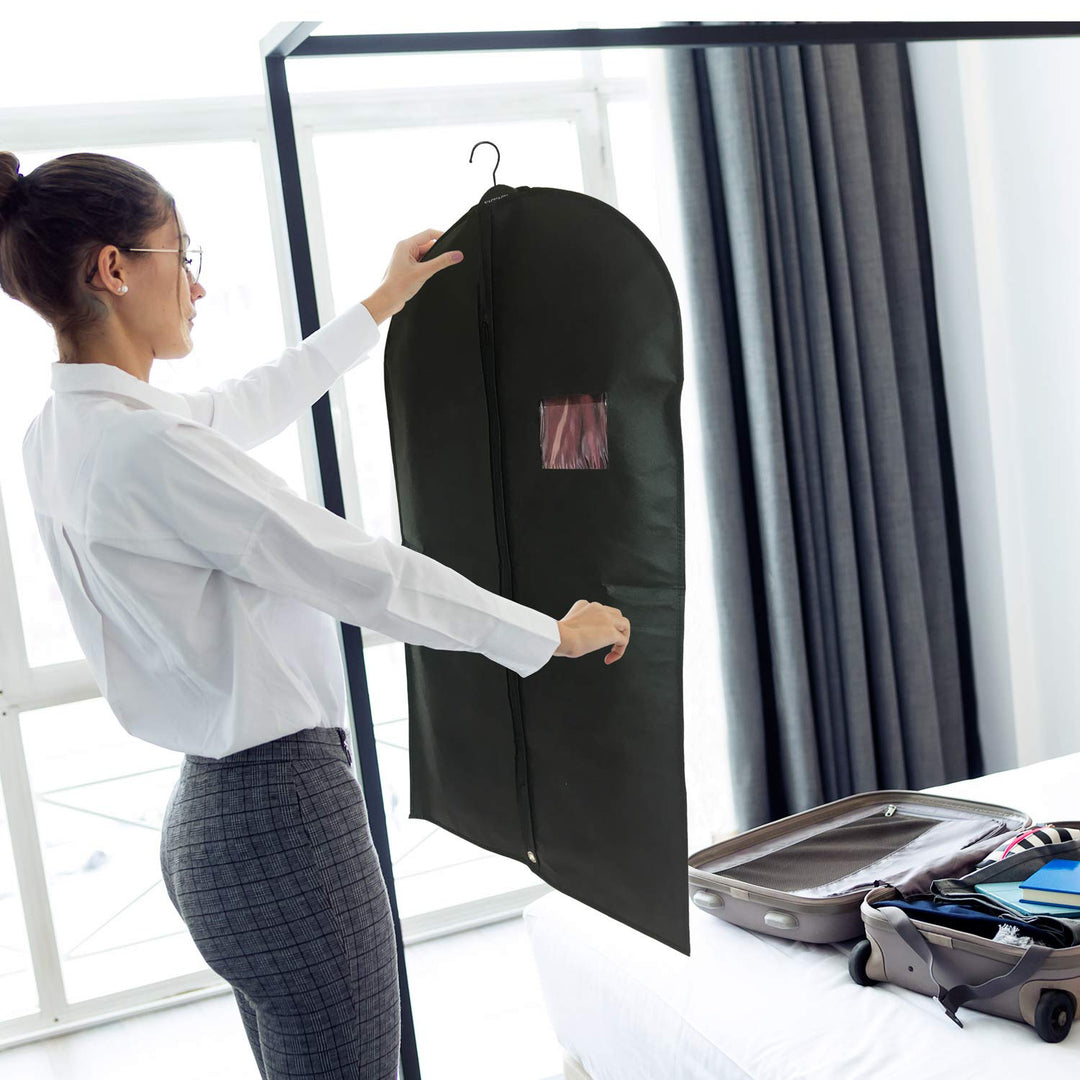 Garment Storage Bags Suit Bag - Travel 39.4 Inch Coat Covers Protector with Clear Window and ID Card Holder for Dress, Jacket, Uniform - Black, Set of 3