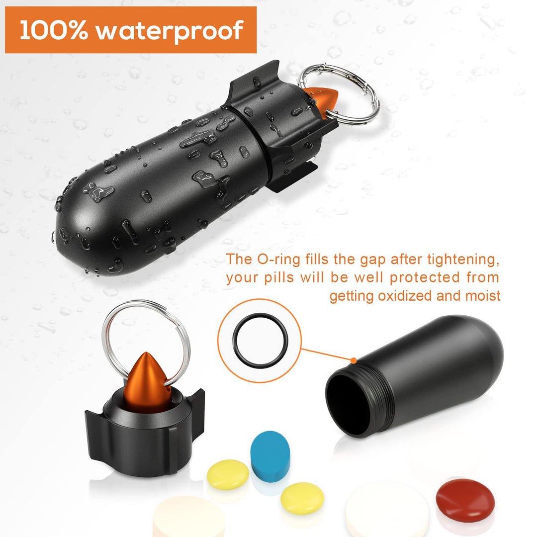 2 Packs Pill Keychain, Pill Case, Waterproof Pill Holder, Portable Pill Container, Aluminum Alloy, Single Chamber, Small Pocket Pill Box for Purse, Backpack, Medicine Bottle EDC for Outdoor Travel