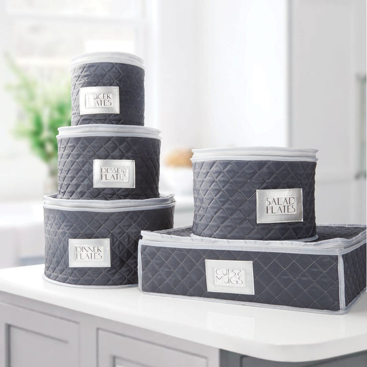 mDesign Quilted Dinnerware Storage 5 Piece Set for Prot