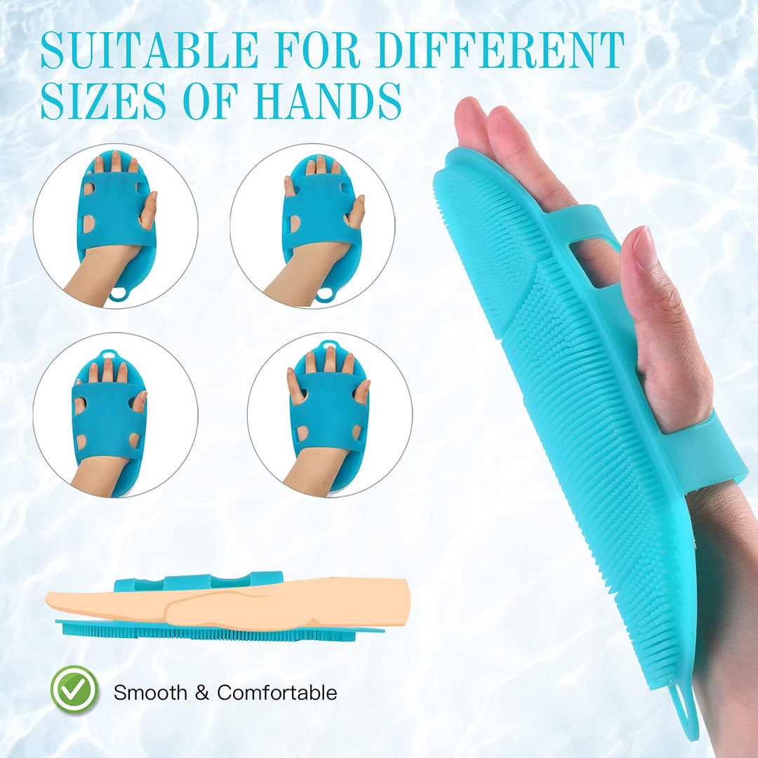 Food-Grade Silicone Body Scrubber Shower Cleansing Brush Bath Exfoliating Skin Massage Tool, for Sensitive and All Kinds of Skin (Blue+Pink)
