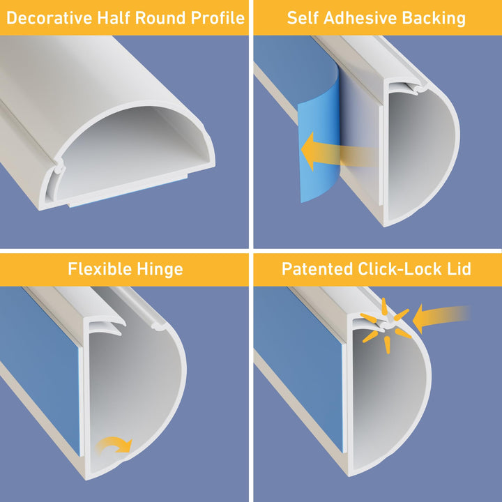 157in Cord Cover Kit, Self-Adhesive Wire Hiders, Paintable Cable Raceway to Hide Wires on Wall, Electrical Cable Management - 10x 15.7 Lengths &amp; 19 Accessories - 1.18 (W) x 0.59 (H) - White