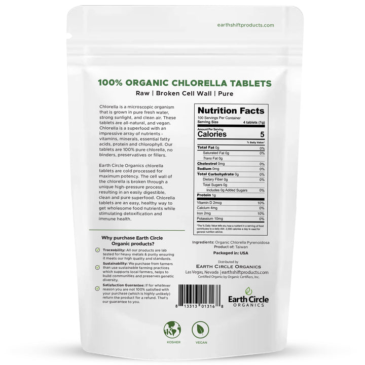 Organic Chlorella Tablets | Kosher | Potent Supplement, All-Natural Chlorophyll, Green Algae superfood, Broken Cell Wall | High in Protein &amp; Iron, no additives, Vegan - 400 Tablets