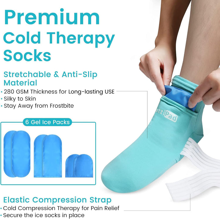 SuzziPad Cold Therapy Socks with Reusable Gel ice Packs