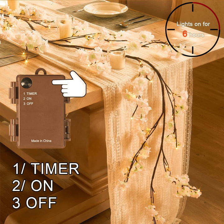 Fudios Lighted White Cherry Blossom Garland Decor with 
