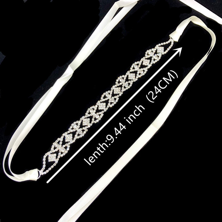 Handmade Hair Piece Bridal Ribbon Headband Crystal Vine Headwear Rhinestone Wedding Hair Accessories for Brides (S683-Silver)