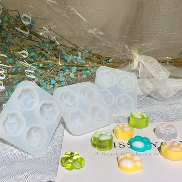 Cat Paw Silicone Resin Mould Set, 4 PCS Bear Claw Silicone Epoxy Resin Moulds, 10 PCS Black Wax Rope, 100 PCS Eye Screw Pins for Resin DIY, Pendant, Keychain