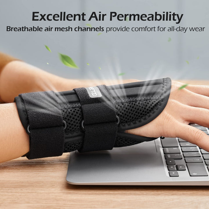 Wrist Brace for Carpal Tunnel Relief Night Support , Maximum Support with 3 Stays Women Men Adjustable Splint Right Left Hands Tendonitis, Arthritis Sprains, Black (Right Hand, S/M)