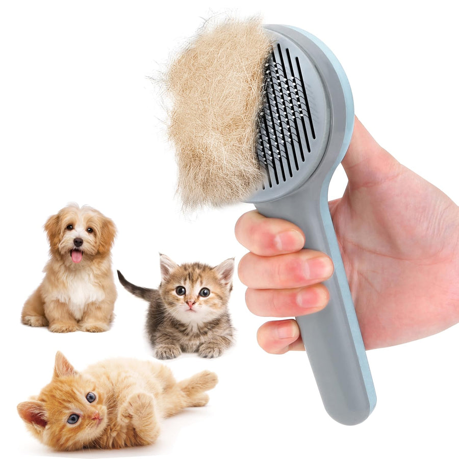 Cat Grooming Brush, Cat Brushes Pets Self Cleaning Slicker Brush for Shedding Removes Loose Undercoat Pet Comb for Pet Massage-Self Cleaning