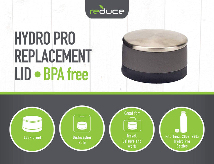 Reduce Hydro Pro Stainless Steel Bottle Replacement Lid Set, 2 Pack - Screw On Design - Fits 14oz, 20oz and 28oz Hydro Pro Reusable Water Bottles - Replace Lost or Damaged Lids