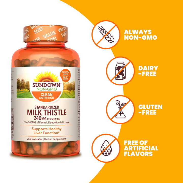 Sundown Standardized Milk Thistle 240 mg, Plus Fennel, 