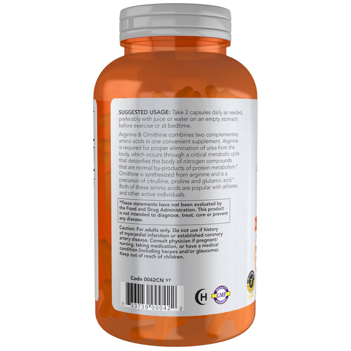 Sports Nutrition, Arginine &amp; Ornithine 500/250 mg, Amino Acids, 250 Veg Capsules