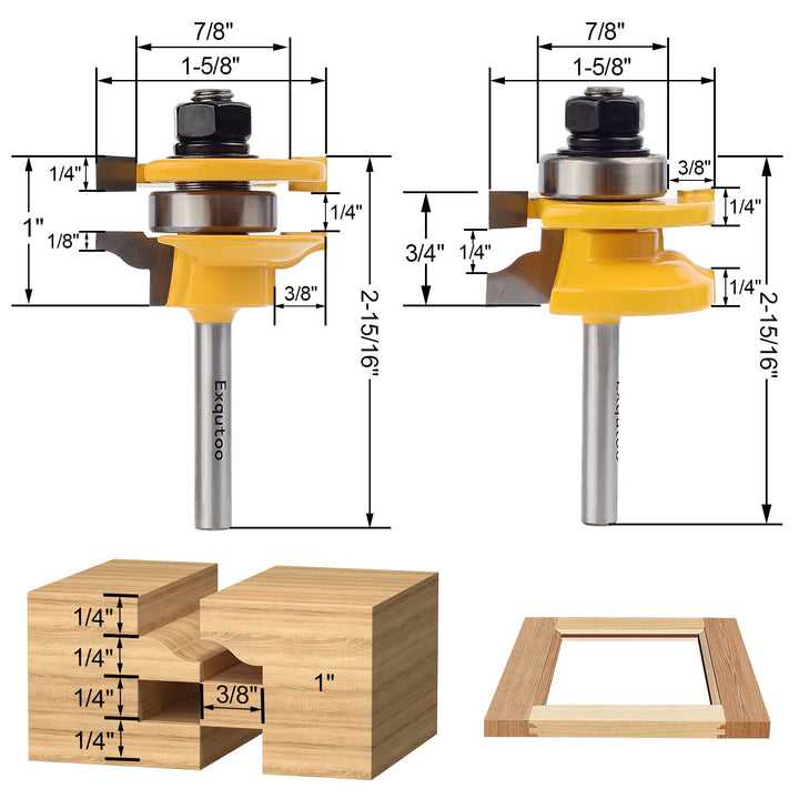 3PCS 1/4 Shank Router Bit Set, Raised Panel Cabinet Door Making Router Bits, Cemented Carbide Router Bits, Woodworking Tools Router Door &amp; Window Bits (Tenon Joint Cutter Diameter: 1-5/8)