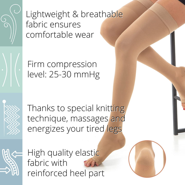 Thigh High Compression Stockings, 20-30 mmHg Firm Level