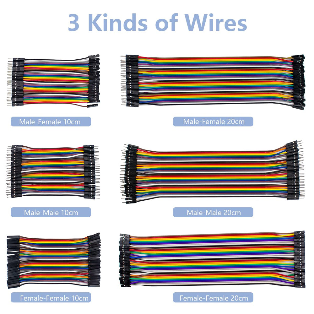 240pcs Dupont Wires 22AWG Breadboard Jumper Wires Cables Male to Female, Male to Male, Female to Female for Arduino Projects/Raspberry Pi(10cm/20cm)