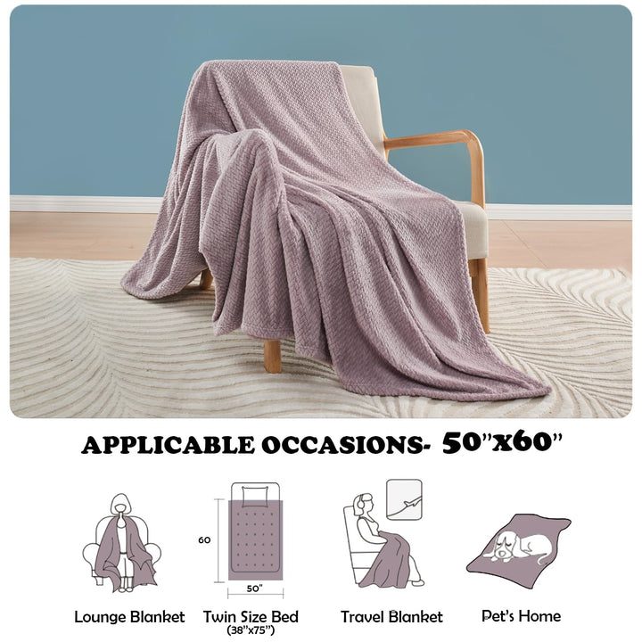 Super Soft Throw Blanket Light Purple Premium Silky Flannel Fleece Leaves Pattern Lightweight Bed Blanket All Season Use (Light Purple, Throw(50x60))