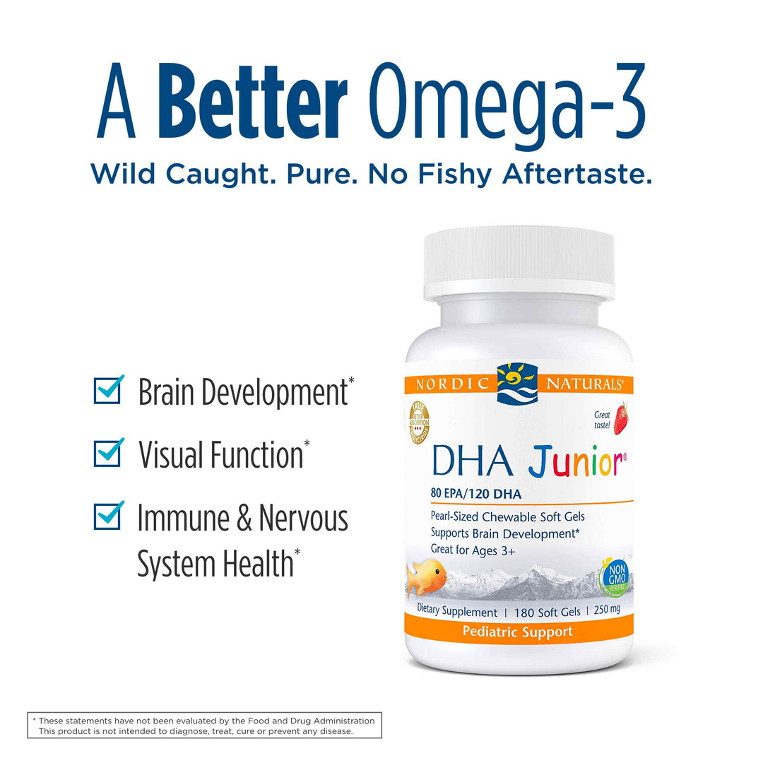Pro DHA Junior, Strawberry - 180 Mini Chewable Soft Gels - 250 mg Total Omega-3s with EPA &amp; DHA - Brain Development &amp; Visual Function - Non-GMO - 45 Servings