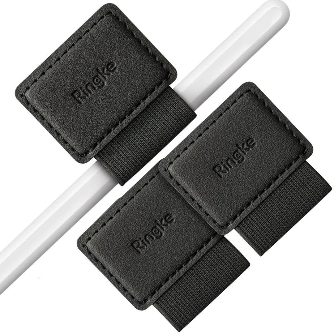 Pen Holder for Apple Pencil, Journal, Notebooks, and More - 3M Self Adhesive PU Leather Durable Pen Loop with Elastic (3 PACK) - Black