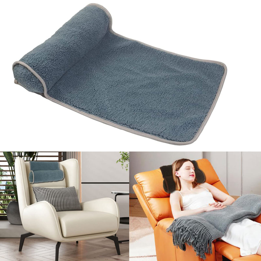 Neck Pillow for Recliner (22x14in) Adjustable Wool Neck Roll, Non-Slip Headrest Sofa Cushion Travel Pillow for Neck and Head Support (Blue)