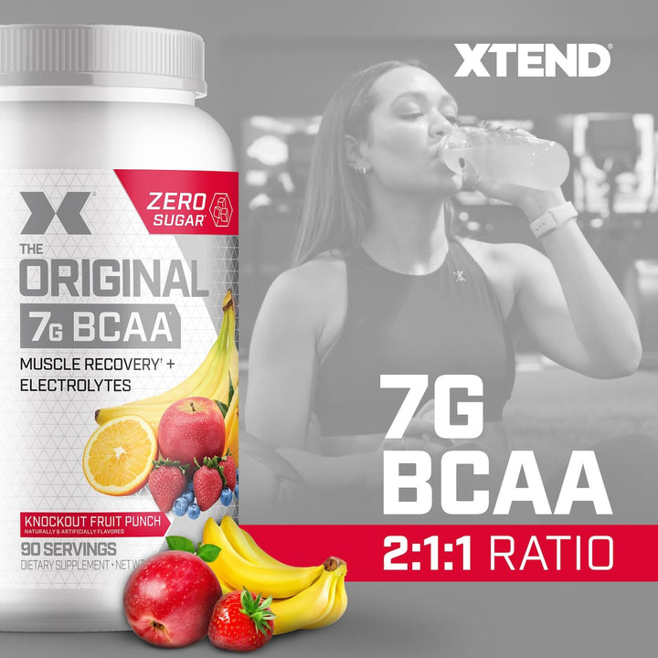 XTEND Original BCAA Powder Knockout Fruit Punch | Sugar Free Post Workout Muscle Recovery Drink with Amino Acids | 7g BCAAs for Men &amp; Women | 90 Servings