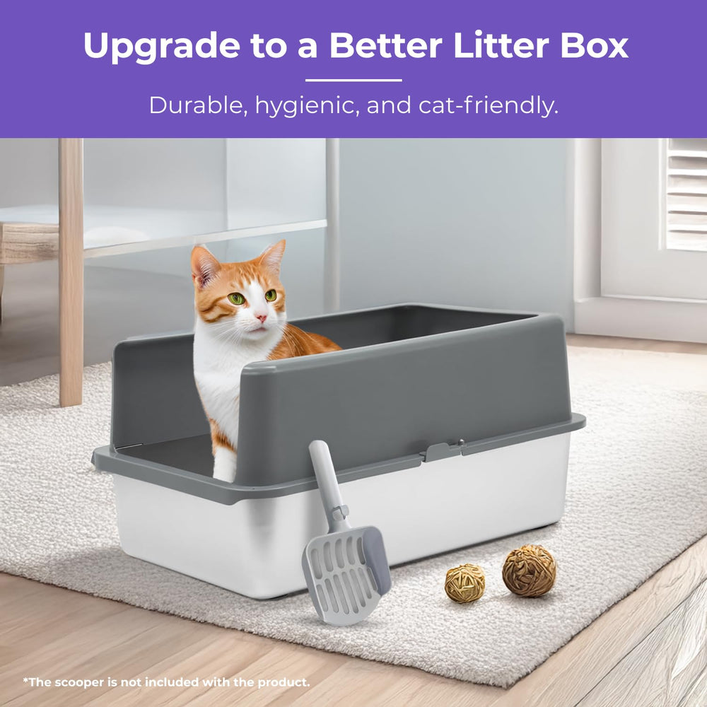 XL Stainless Steel Litter Box with Enclosure - High-Sided Metal Litter Box for Large Cats - Easy to Clean, Rust-Resistant, and Durable - 23.5 x 15.5 x 6 Inches