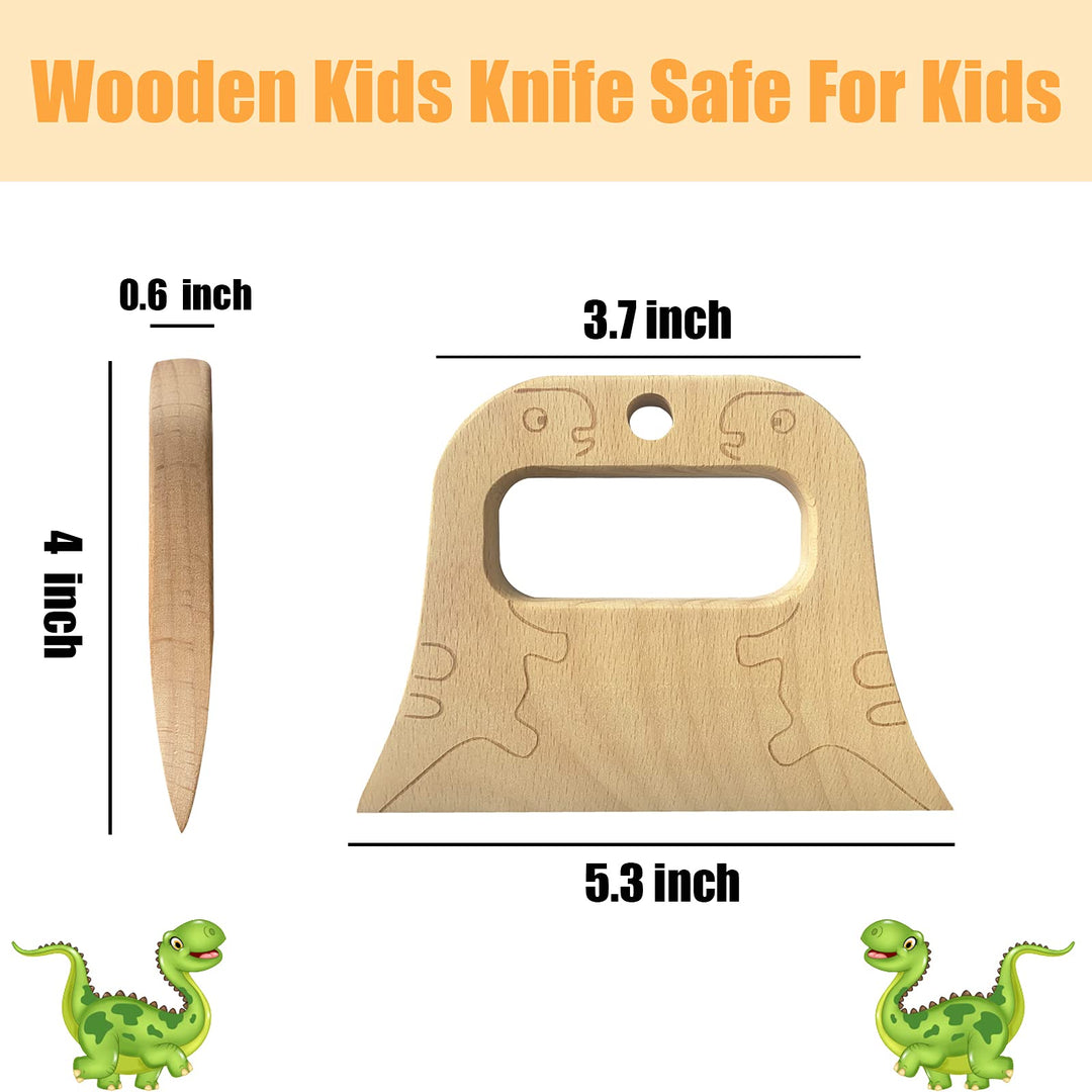 Wooden Kids Knife for Cooking and Safe Cutting Veggies Fruits, Cute Dinosaur Shape Kids Kitchen Tools, 2-10 Years Old Applicable