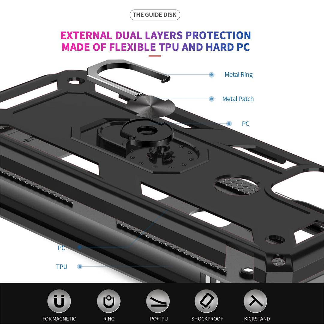for Military-Grade Moto G Stylus 5G Phone Case 2021 with Magnetic Ring Kickstand &amp; 2 Tempered Glass Screen Protectors - Black