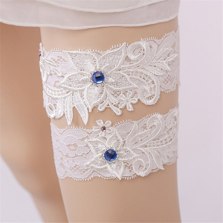 FantasyDay White Elastic Wedding Bridal Lace Garter Flower Leaf Style Sequins Lace Wedding Garter for Bridal with Rhinestone Keepsake Toss Tradition Vintage #1