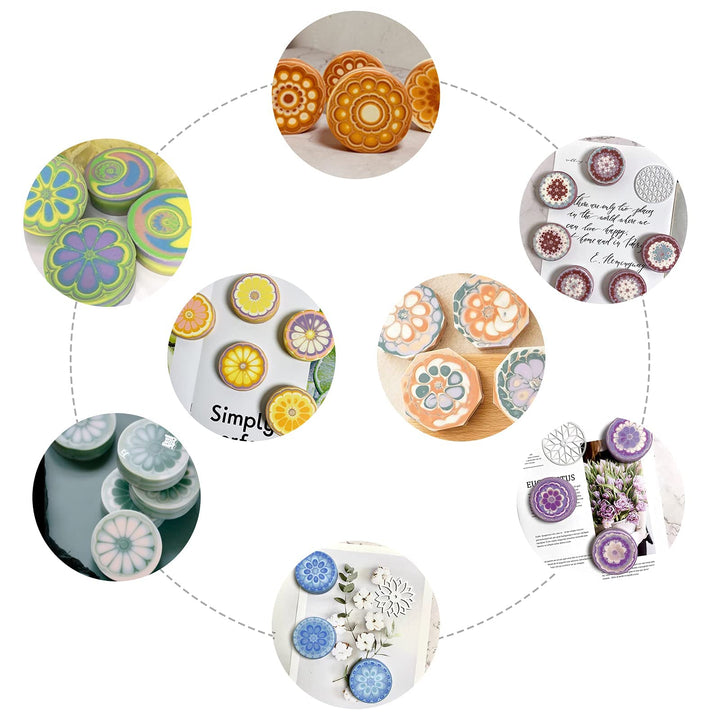 6 Styles 2.5 Round Soap Mold Tools Silicone Swirl Latte Partition Flower Templates Soap Kaleidoscope Pull Through Mold 11.8 Stick for Handmade Soap, Christmas Candle Making, Cake Decor