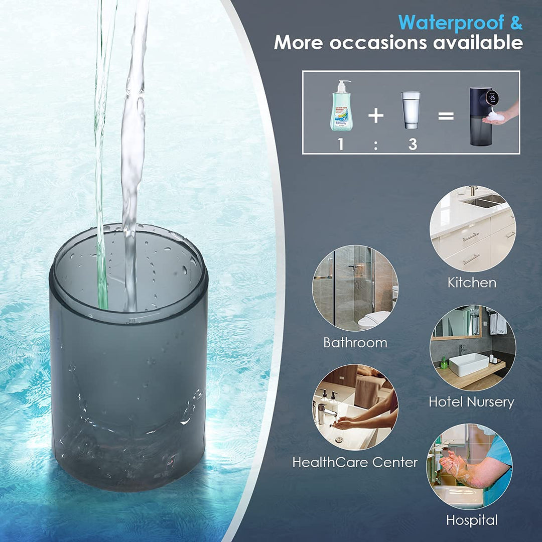 Automatic Touchless Soap Dispenser for Kitchen Sink, Electric Dish Foam Soap Dispenser with Temperature Display, Rechargeable Waterproof Soap Dispenser for Bathroom, Office, Hotel, Restaurant, Blue