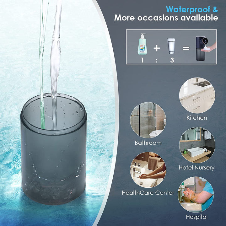 Automatic Touchless Soap Dispenser for Kitchen Sink, Electric Dish Foam Soap Dispenser with Temperature Display, Rechargeable Waterproof Soap Dispenser for Bathroom, Office, Hotel, Restaurant, Blue