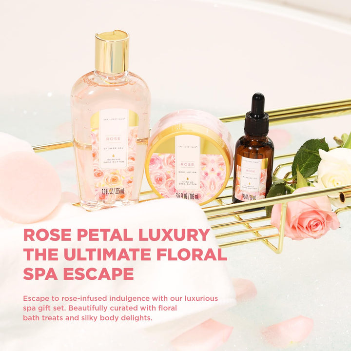 Spa Luxetique Spa Baskets for Women Gift, Gift Basket for Women, 15pcs Rose Spa Sets, Spa Kit Includes Bath Oil, Bath Salt, Bubble Bath, Bath Sets for Women Gift, Christmas Gifts for Women
