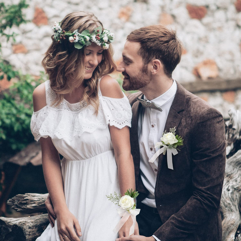 Corsage and Boutonniere Set White Wedding Flowers Corsa