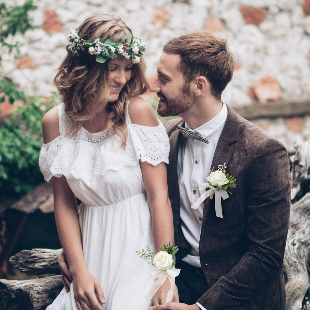 Corsage and Boutonniere Set White Wedding Flowers Corsa