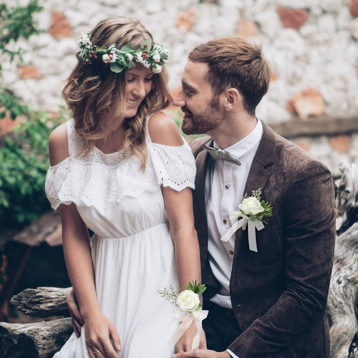 Corsage and Boutonniere Set White Wedding Flowers Corsa