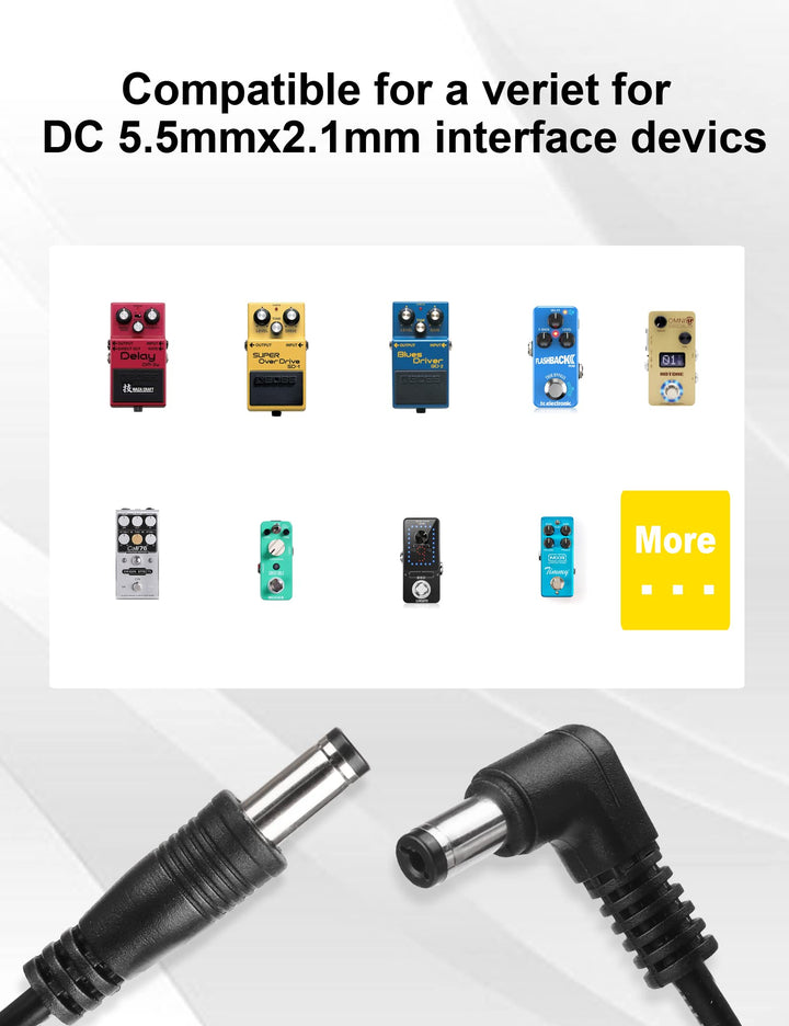 Guitar Effect Pedal DC Cable 5.5 x 2.1mm Power Lead/Cord, Male to Male 24AWG Connector Plug Wire Adapter (24 in, 8 Pack)