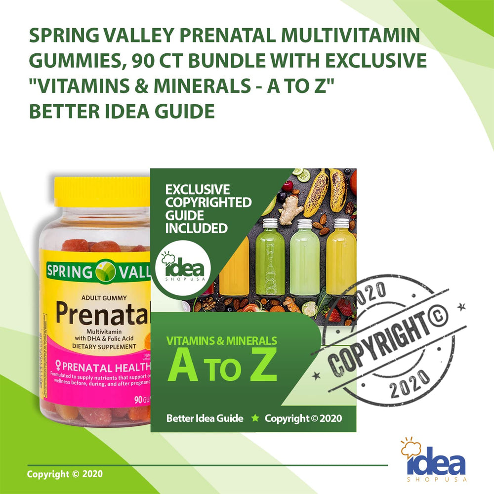 Spring Valley Prenatal Multivitamin Gummies, 90 Ct Bundle with Exclusive Vitamins & Minerals - A to Z - Better Idea Guide (2 Items)