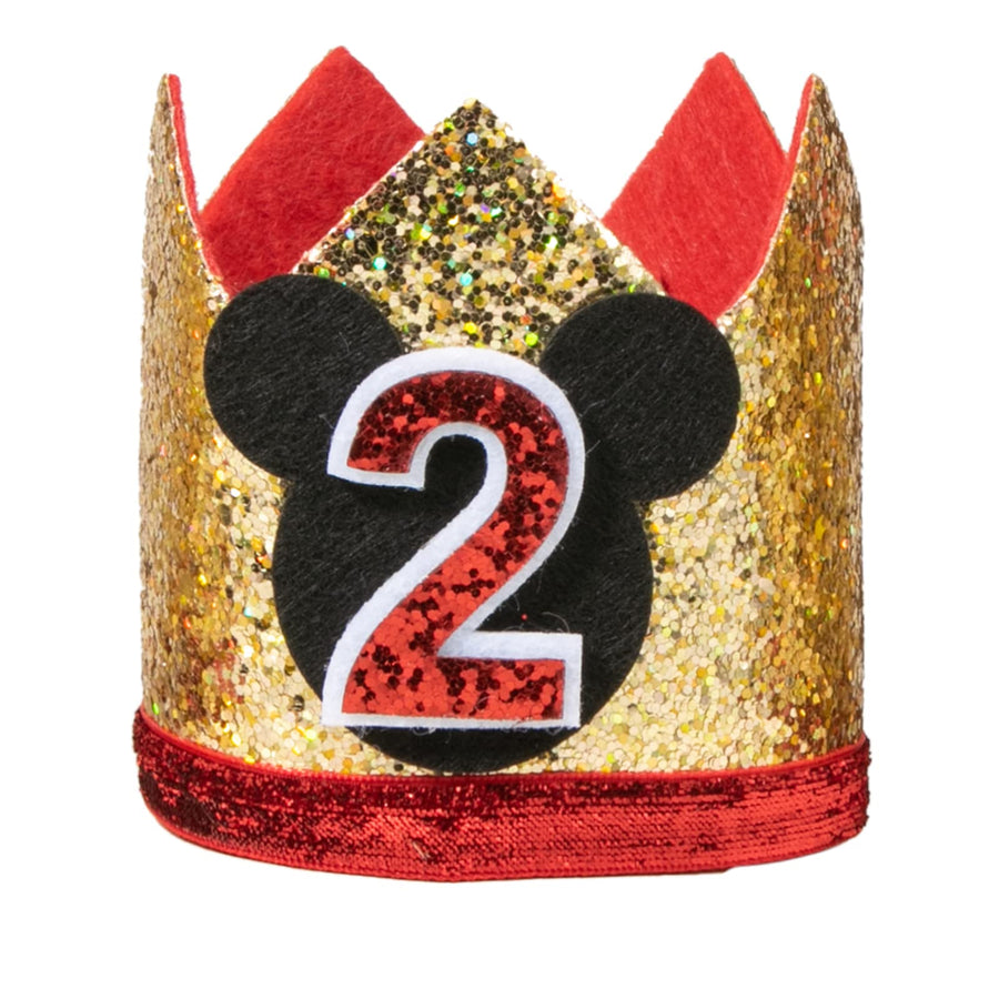 Birthday Party Hats for Boys & Girls 1st 2nd 3rd Birthday, Mickey Theme Birthday Party Crown (2nd) Gold