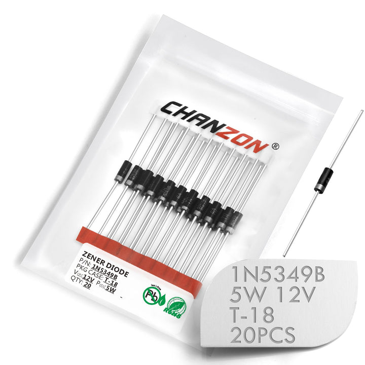 (Pack of 20 Pcs) Chanzon 1N5349B 5W 12V Zener Diode 1N5349 12V T-18 (CASE17-02) Axial Power Diodes
