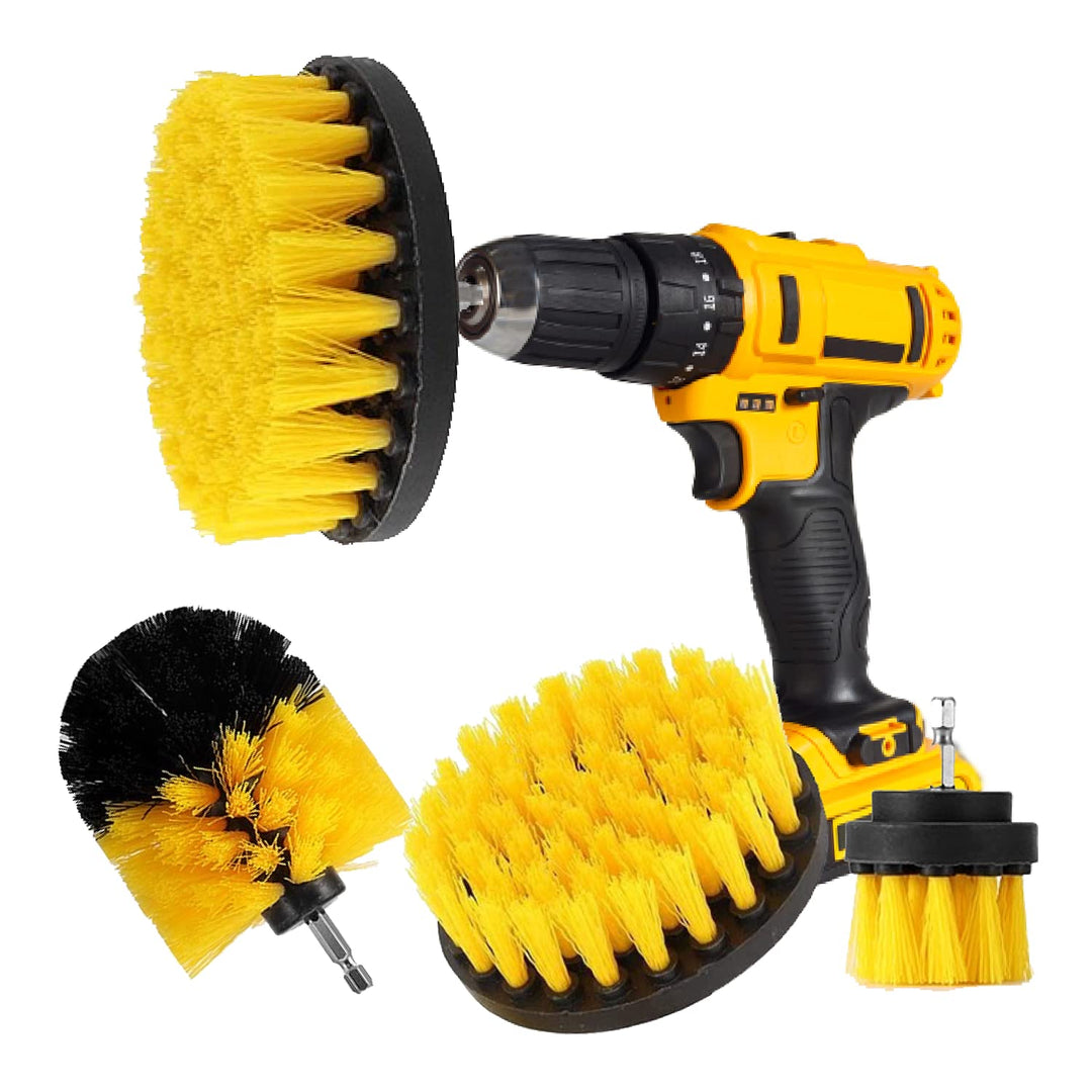 Drill Brush Set Attachment Kit Pack of 3 - All Purpose Power Scrubber Cleaning Set for Grout, Tiles, Sinks, Bathtub, Bathroom and Kitchen Surface (Yellow) (Drill Not Included)