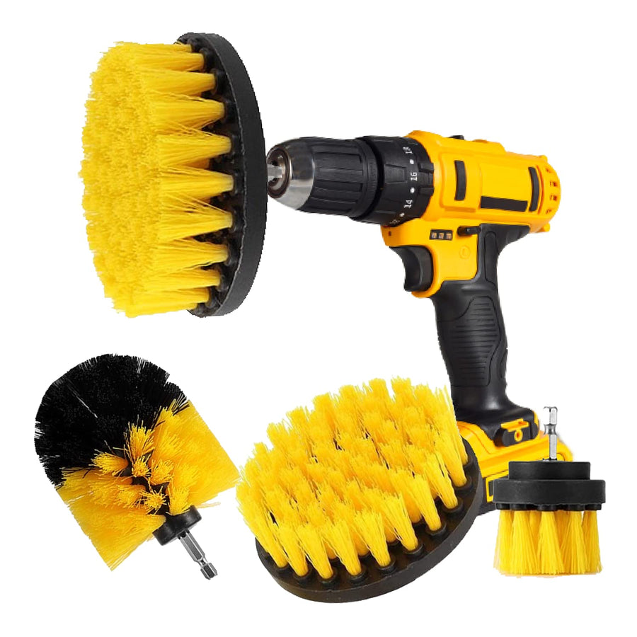 Drill Brush Set Attachment Kit Pack of 3 - All Purpose Power Scrubber Cleaning Set for Grout, Tiles, Sinks, Bathtub, Bathroom and Kitchen Surface (Yellow) (Drill Not Included)