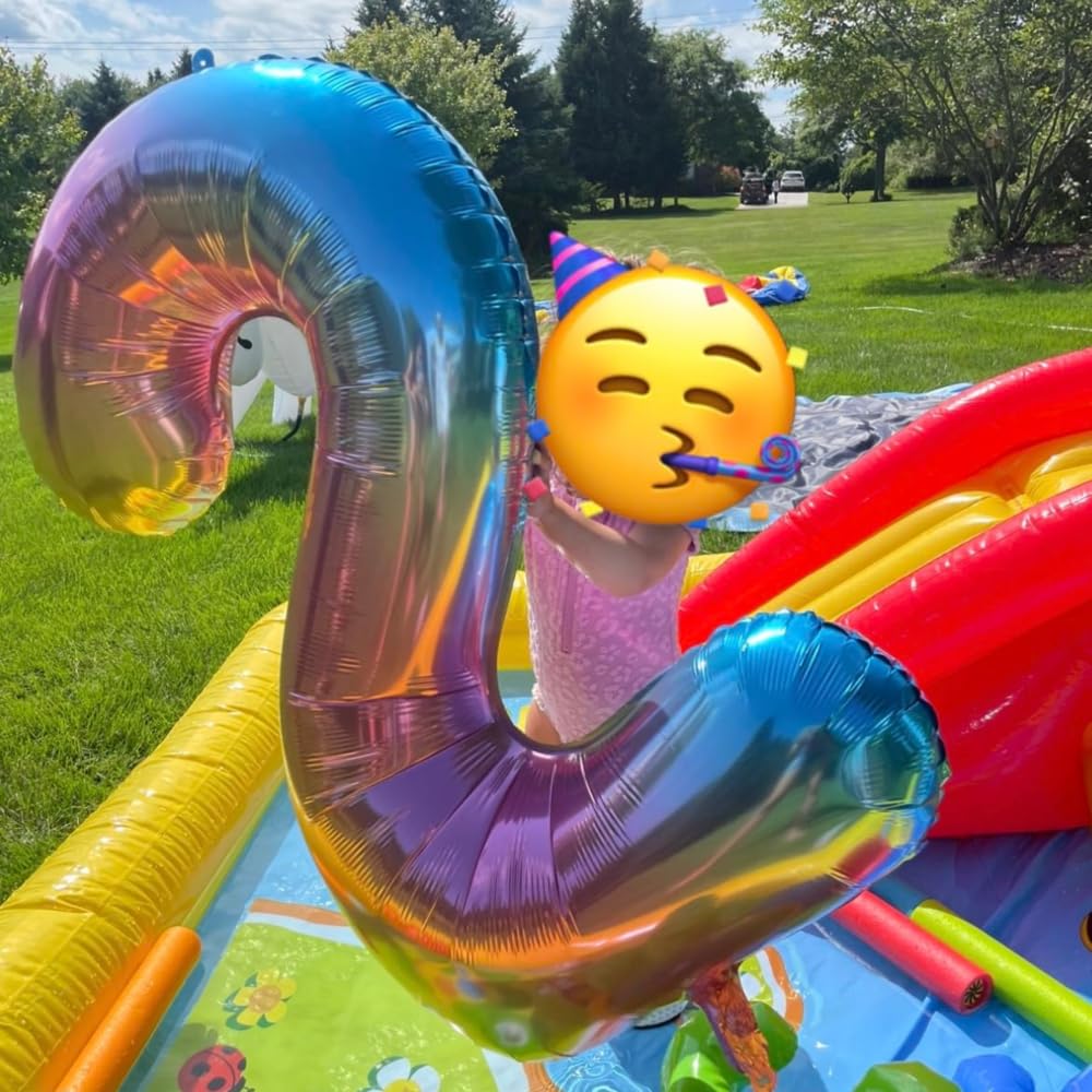 40 inch Rainbow Gradient Colorful Big Size Number Foil Helium Balloons Birthday Party Celebration Decoration Large globos (40 inch 5 Rainbow)